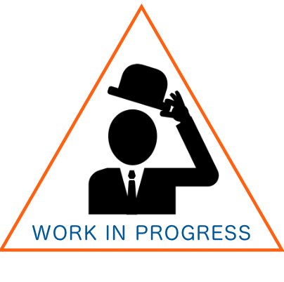 The TIL butler icon, within a triangle shape rather than the usual circle. Below the figure, in capital letters are the words "work in progress".